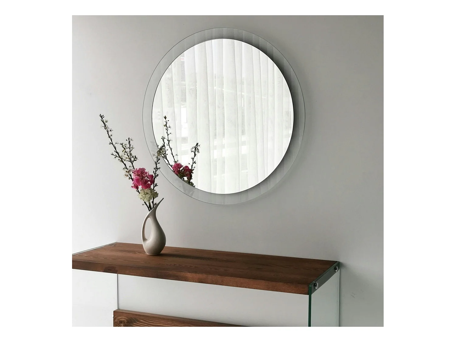 Miroir rond moderne cadre verre transparent Ø65 cm CODY