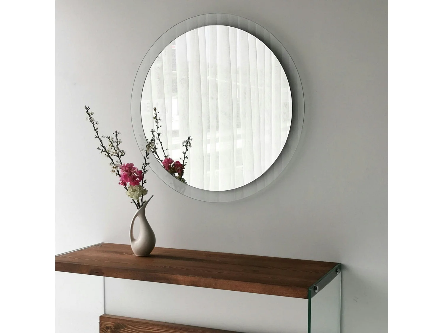 Miroir rond moderne cadre verre transparent Ø65 cm CODY