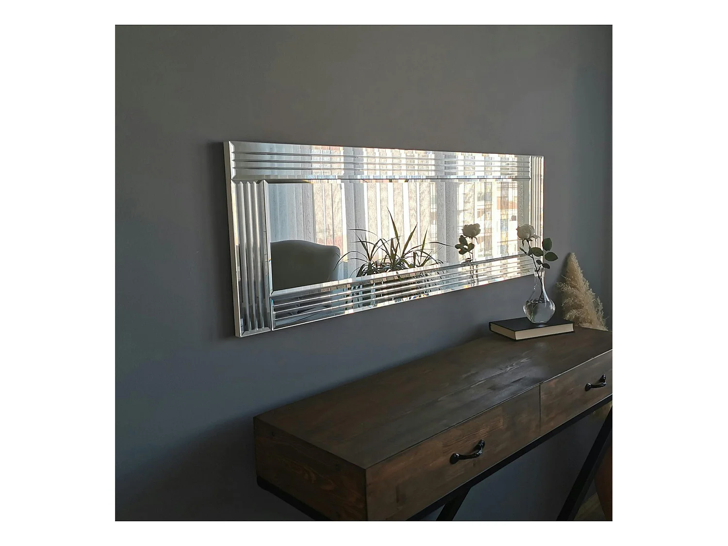 Miroir horizontal moderne chic - cadre strié 120 cm CODY