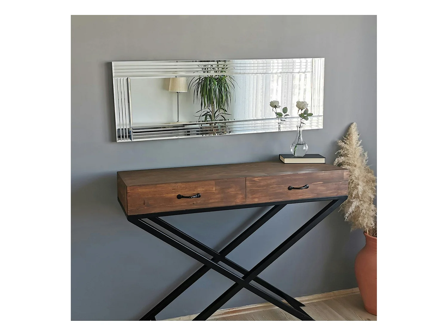 Miroir horizontal moderne chic - cadre strié 120 cm CODY