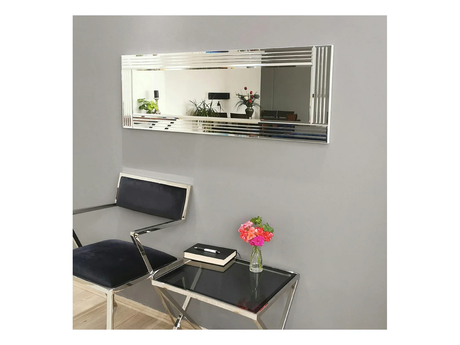 Miroir horizontal moderne chic - cadre strié 120 cm CODY