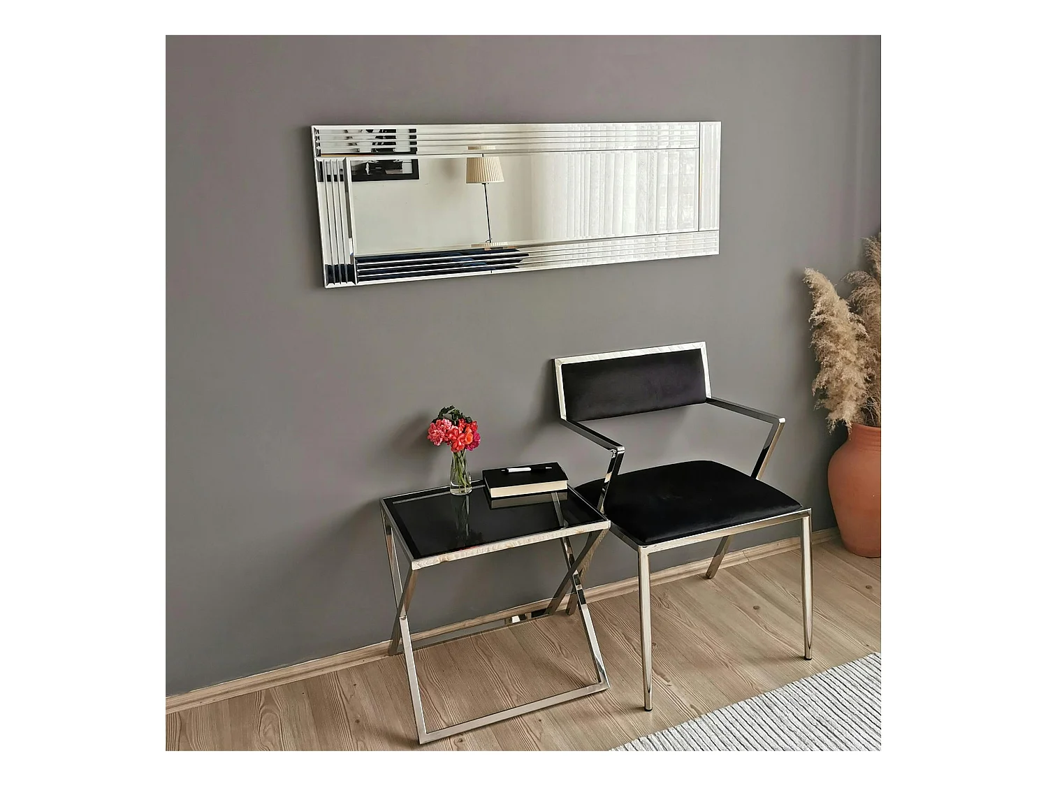 Miroir horizontal moderne chic - cadre strié 120 cm CODY