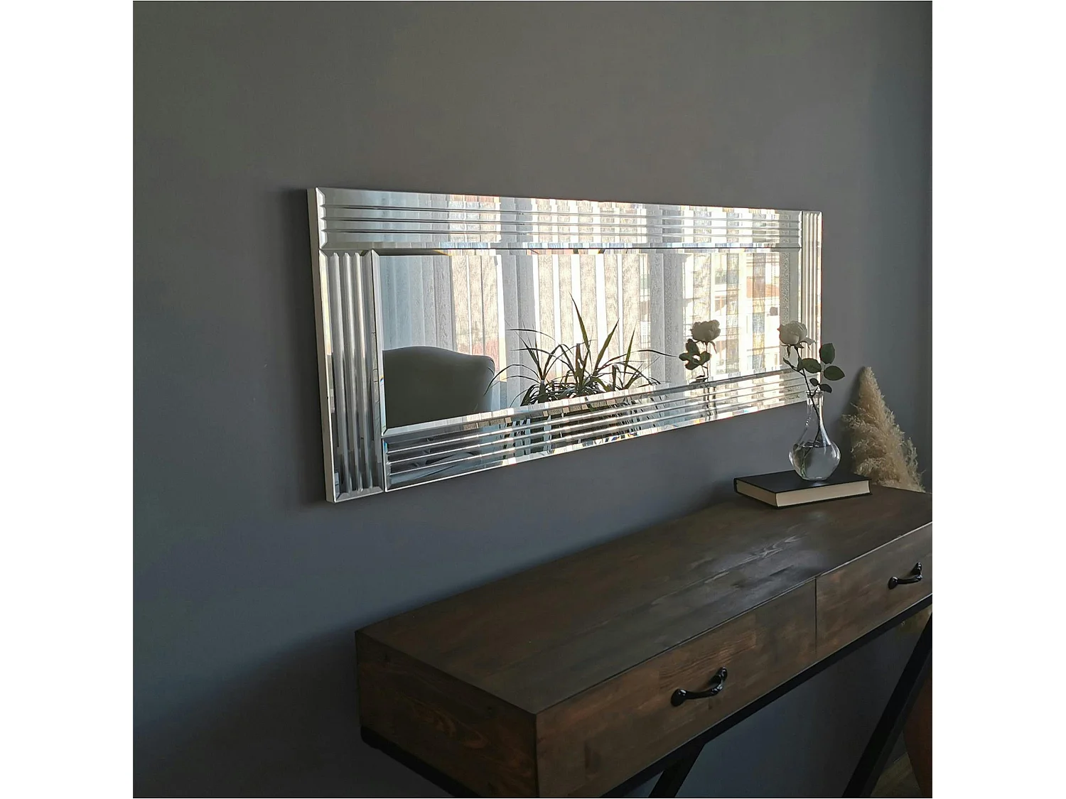 Miroir horizontal moderne chic - cadre strié 120 cm CODY