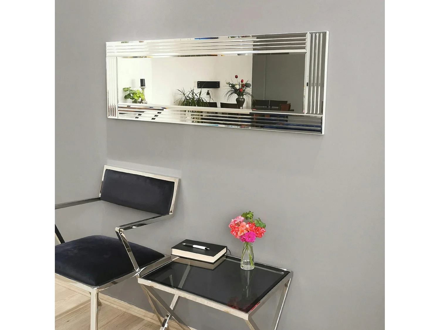 Miroir horizontal moderne chic - cadre strié 120 cm CODY