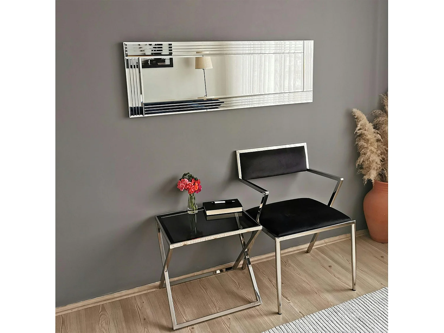 Miroir horizontal moderne chic - cadre strié 120 cm CODY