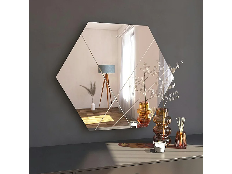 Miroir mural design hexagonal - lignes décoratives 70 cm CODY