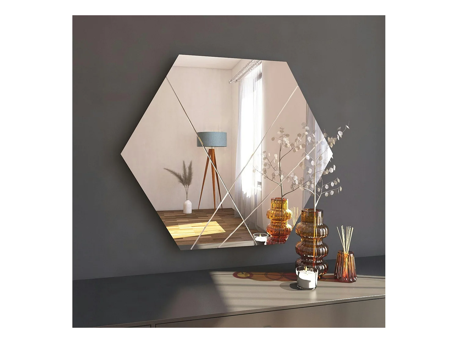 Miroir mural design hexagonal - lignes décoratives 70 cm CODY