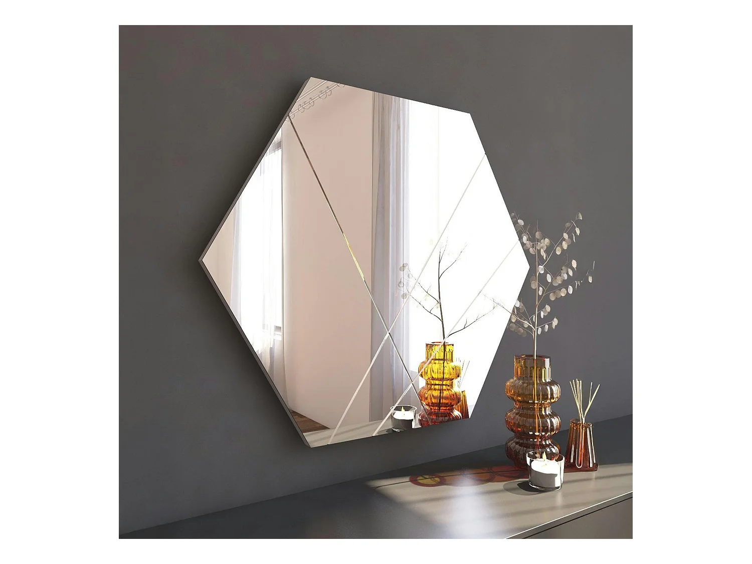 Miroir mural design hexagonal - lignes décoratives 70 cm CODY