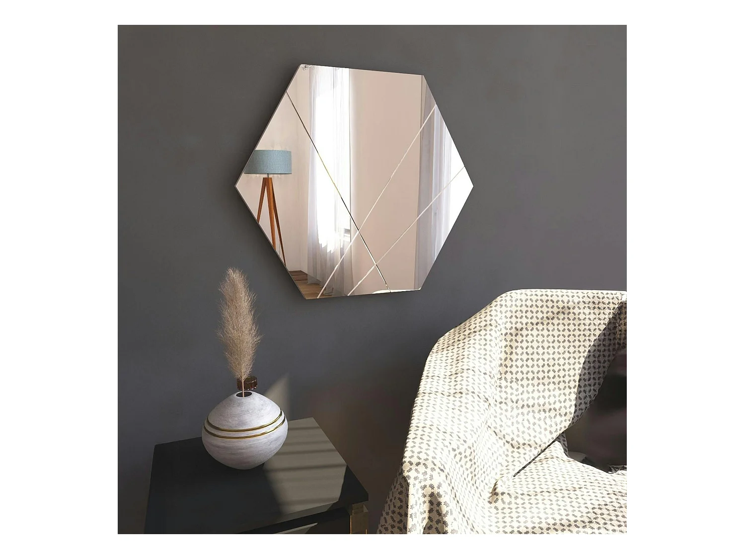 Miroir mural design hexagonal - lignes décoratives 70 cm CODY