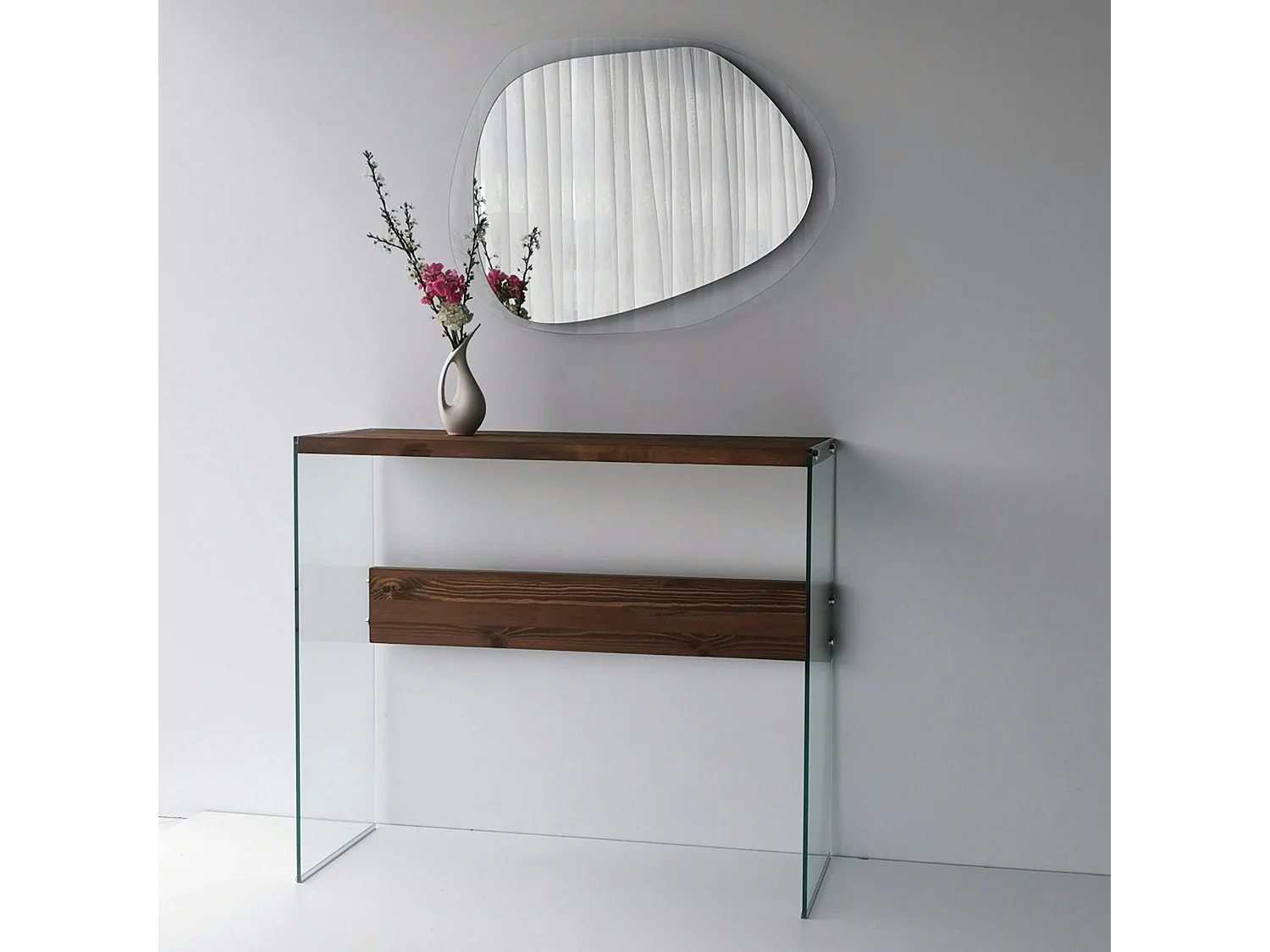 Miroir design organique - cadre verre transparent 75 cm CODY
