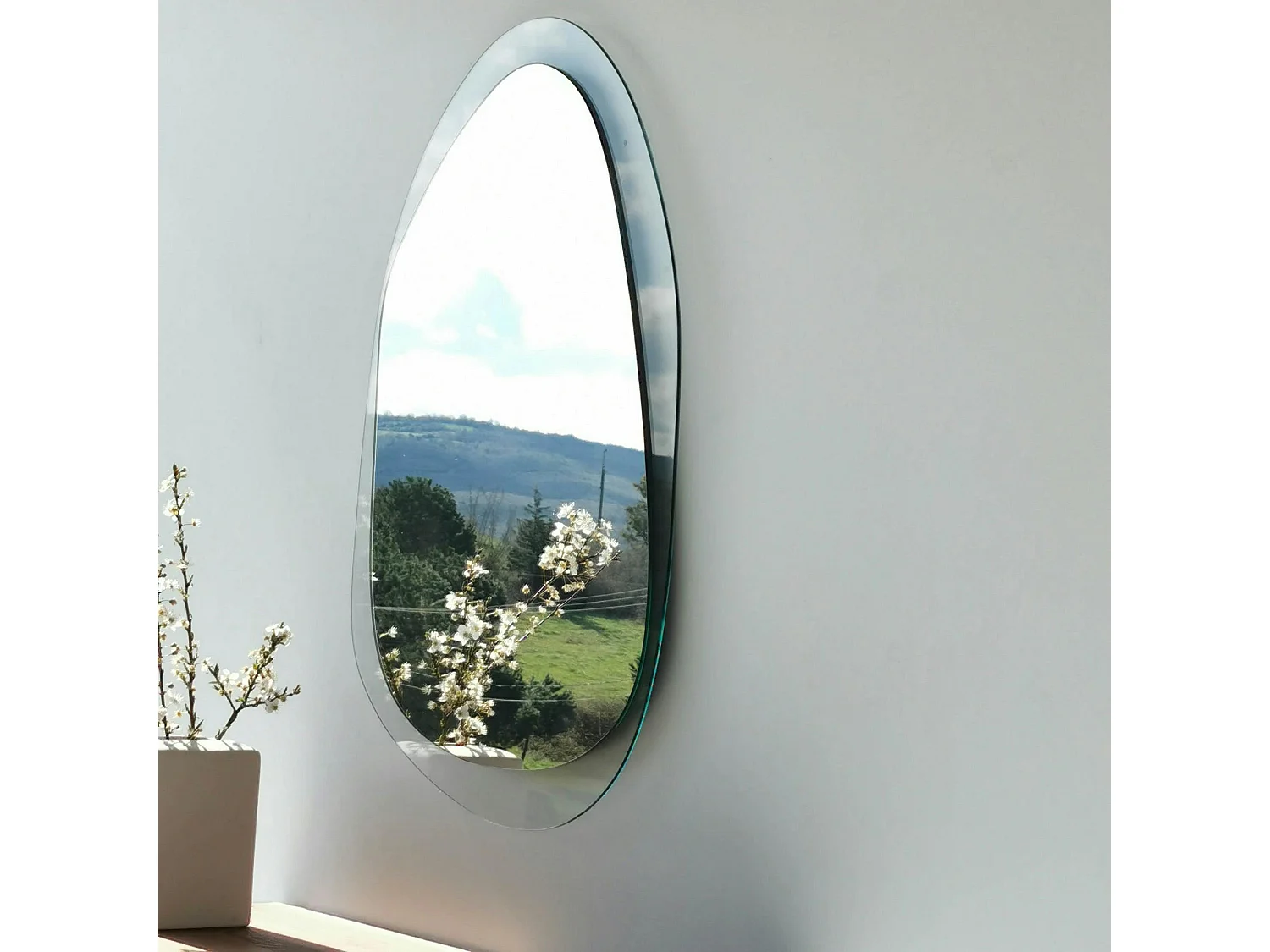 Miroir design organique - cadre verre transparent 75 cm CODY