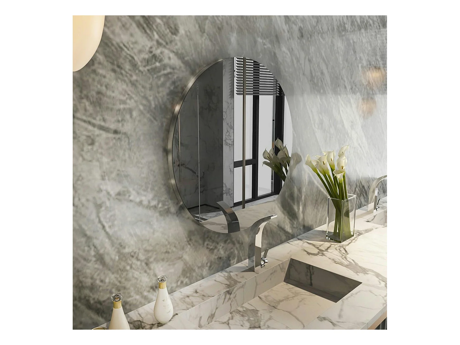 Miroir de salle de bains rond bord argenté 70 cm CODY