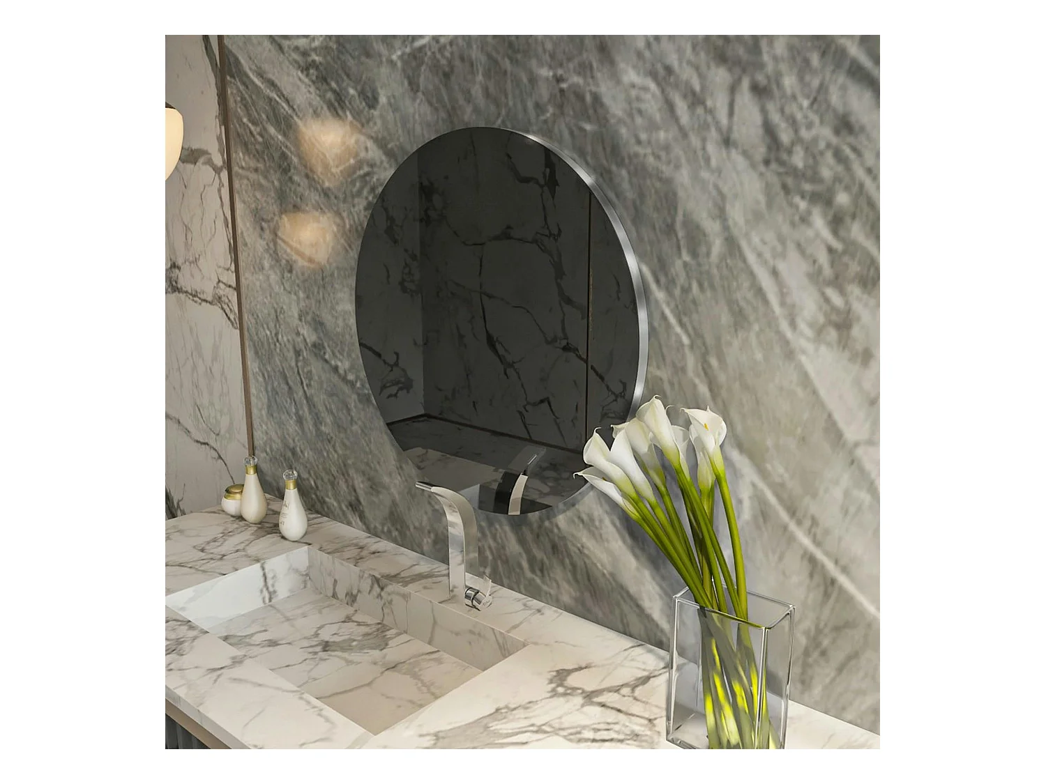 Miroir de salle de bains rond bord argenté 70 cm CODY