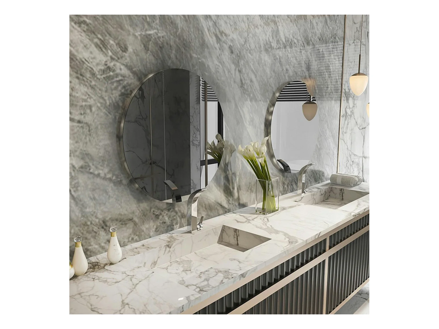 Miroir de salle de bains rond bord argenté 70 cm CODY