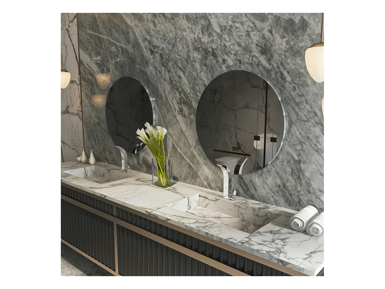 Miroir de salle de bains rond bord argenté 70 cm CODY