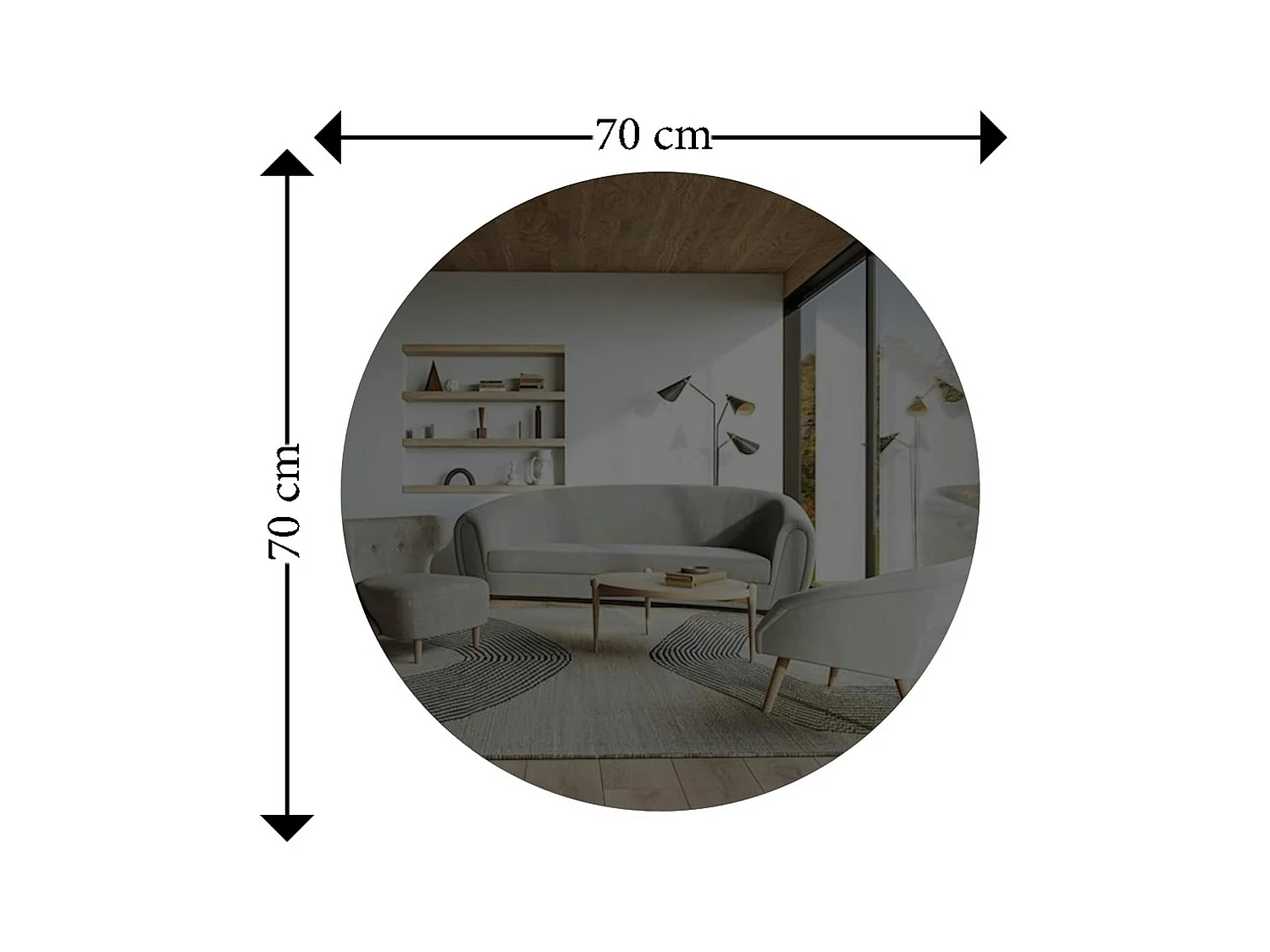 Miroir de salle de bains rond bord argenté 70 cm CODY