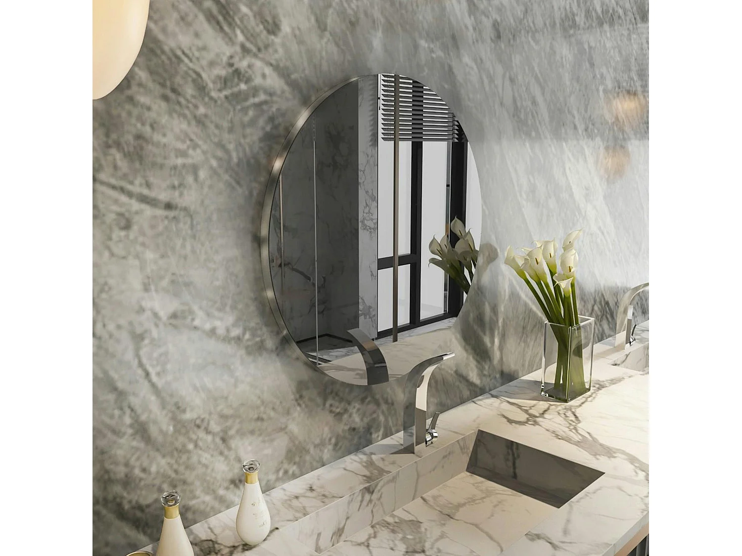 Miroir de salle de bains rond bord argenté 70 cm CODY