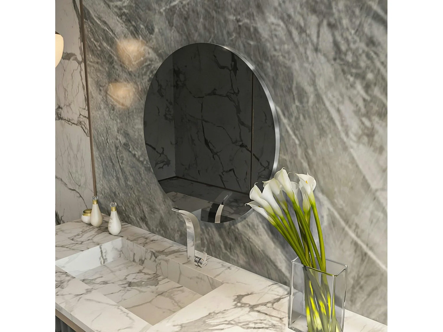 Miroir de salle de bains rond bord argenté 70 cm CODY