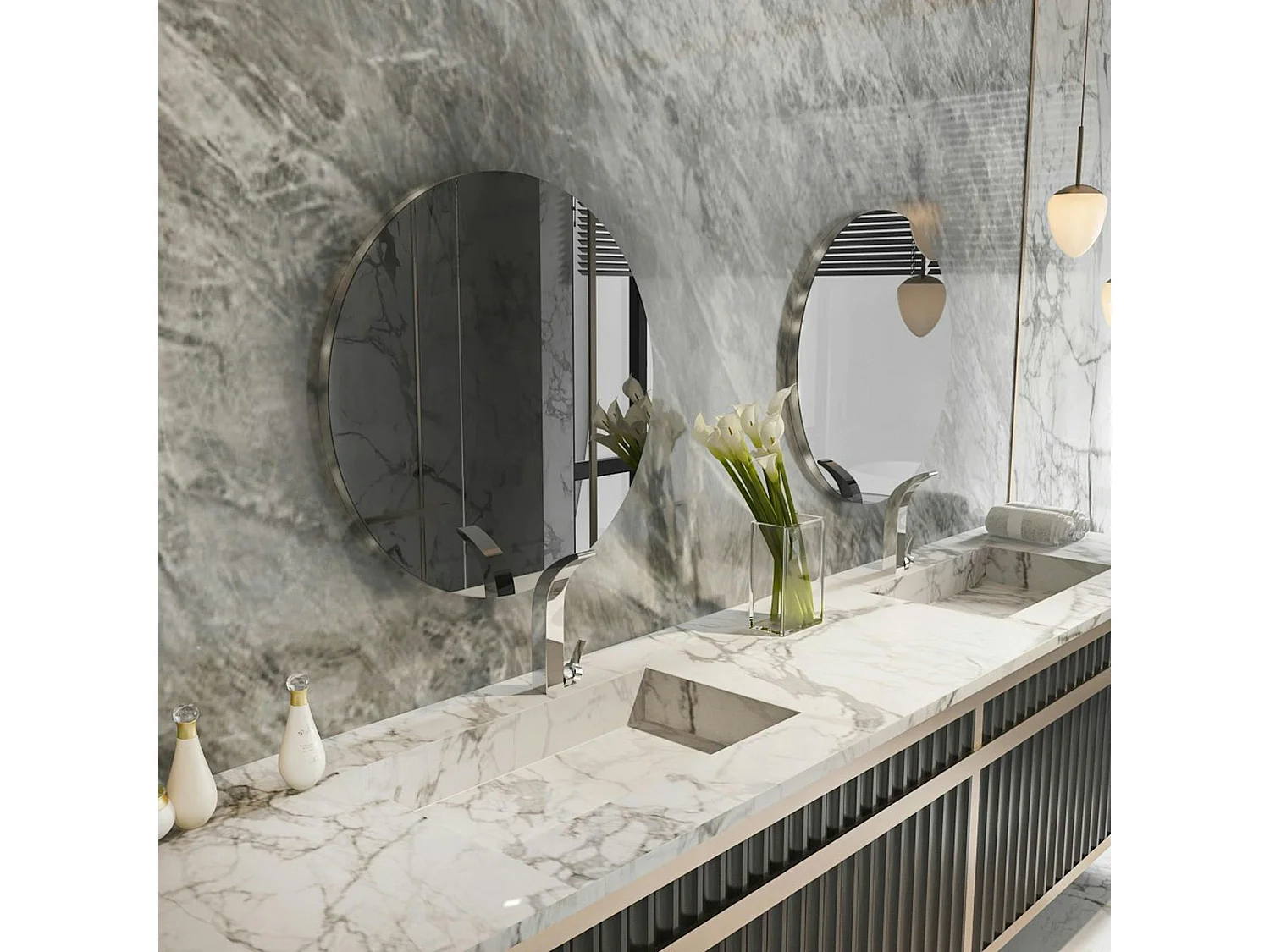 Miroir de salle de bains rond bord argenté 70 cm CODY