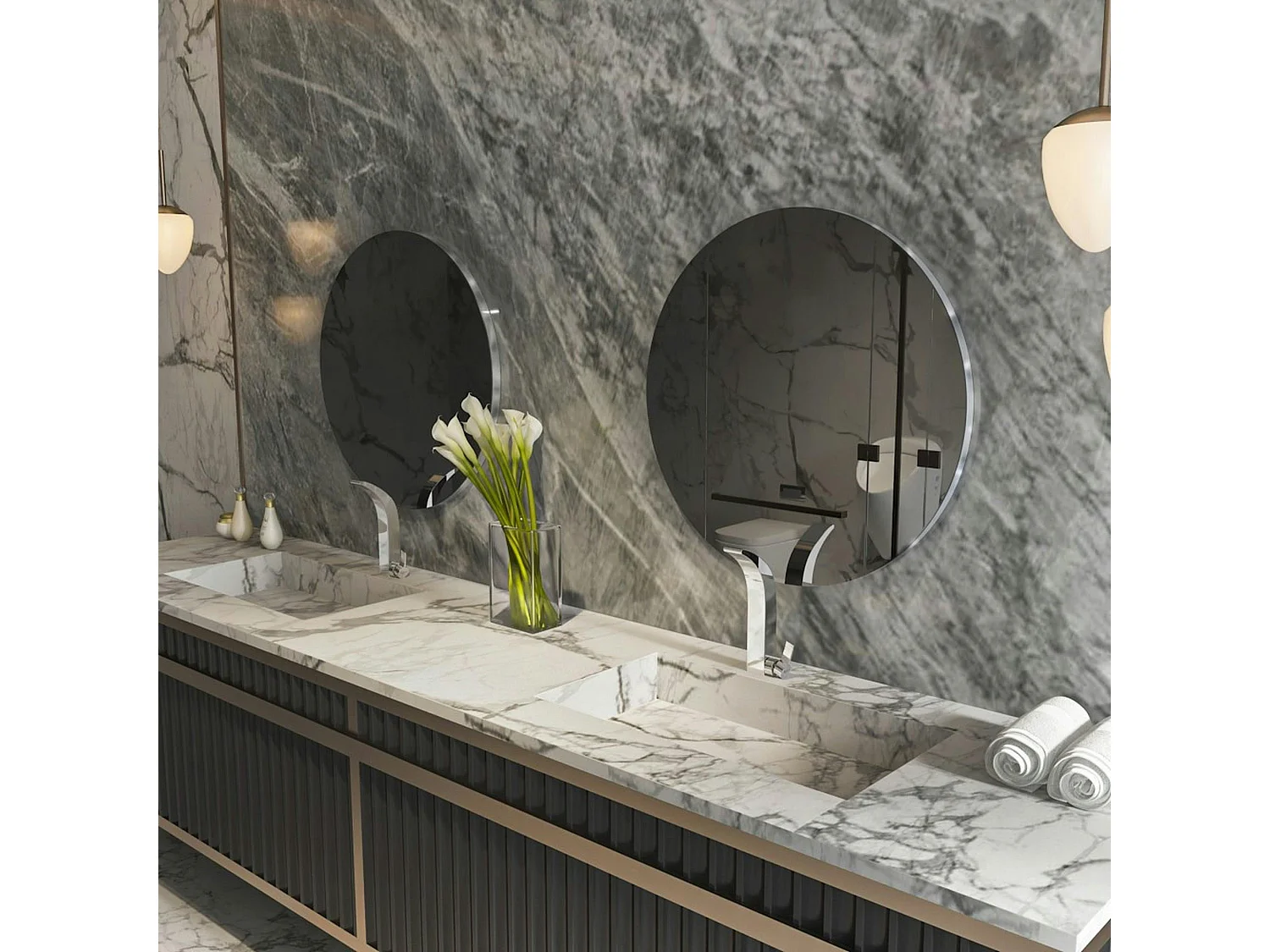 Miroir de salle de bains rond bord argenté 70 cm CODY