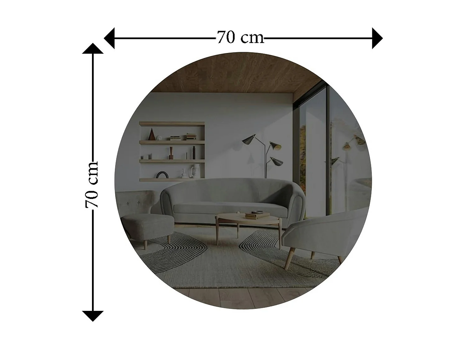 Miroir de salle de bains rond bord argenté 70 cm CODY