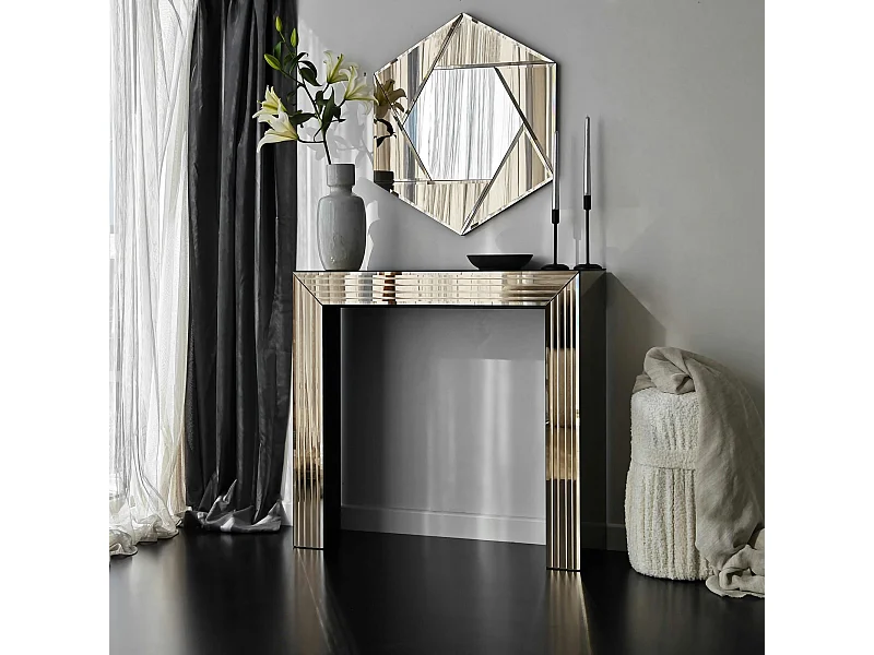 Miroir d'entrée hexagonal à facettes, cadre ambré CODY