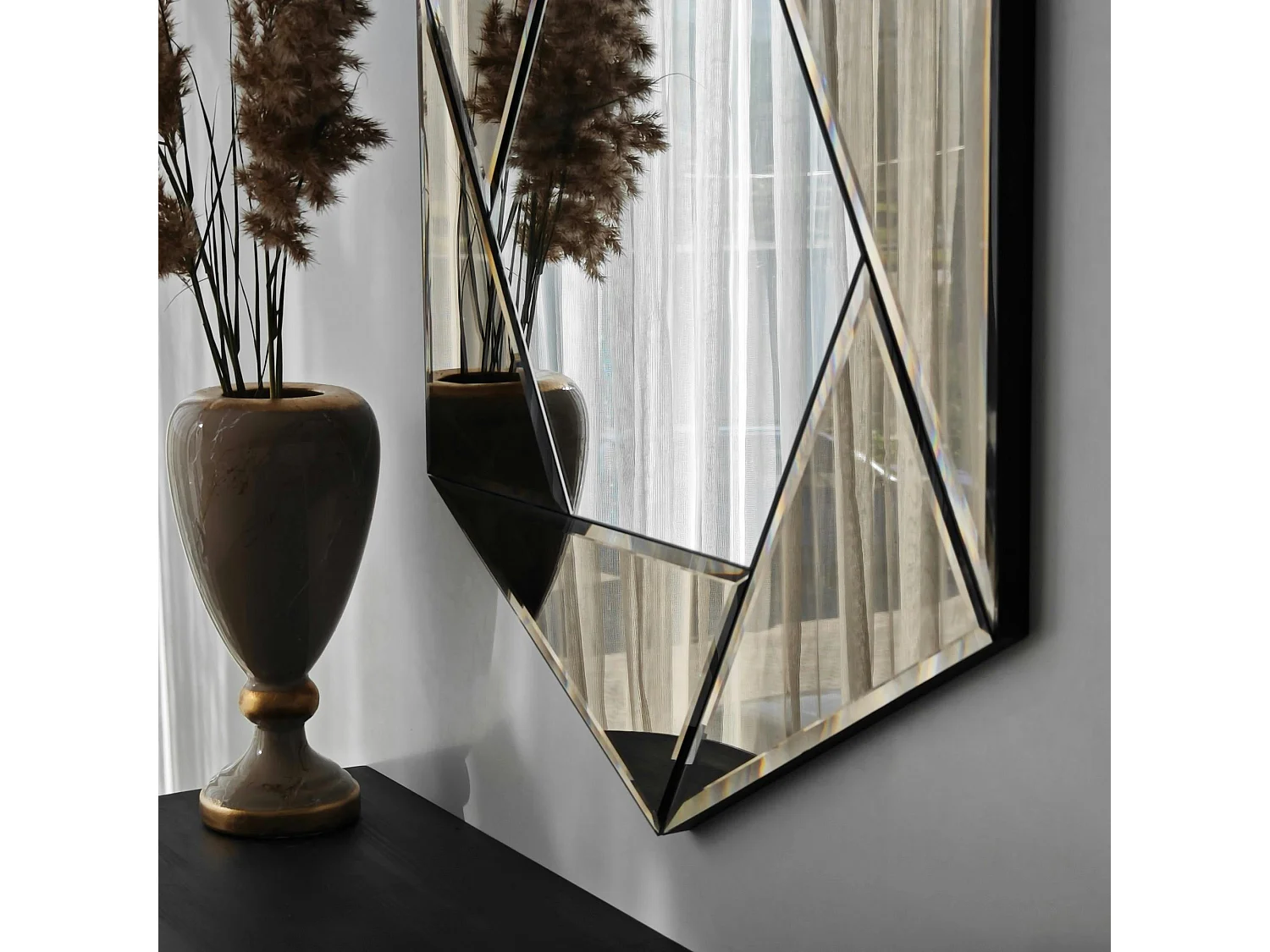 Miroir d'entrée hexagonal à facettes, cadre ambré CODY