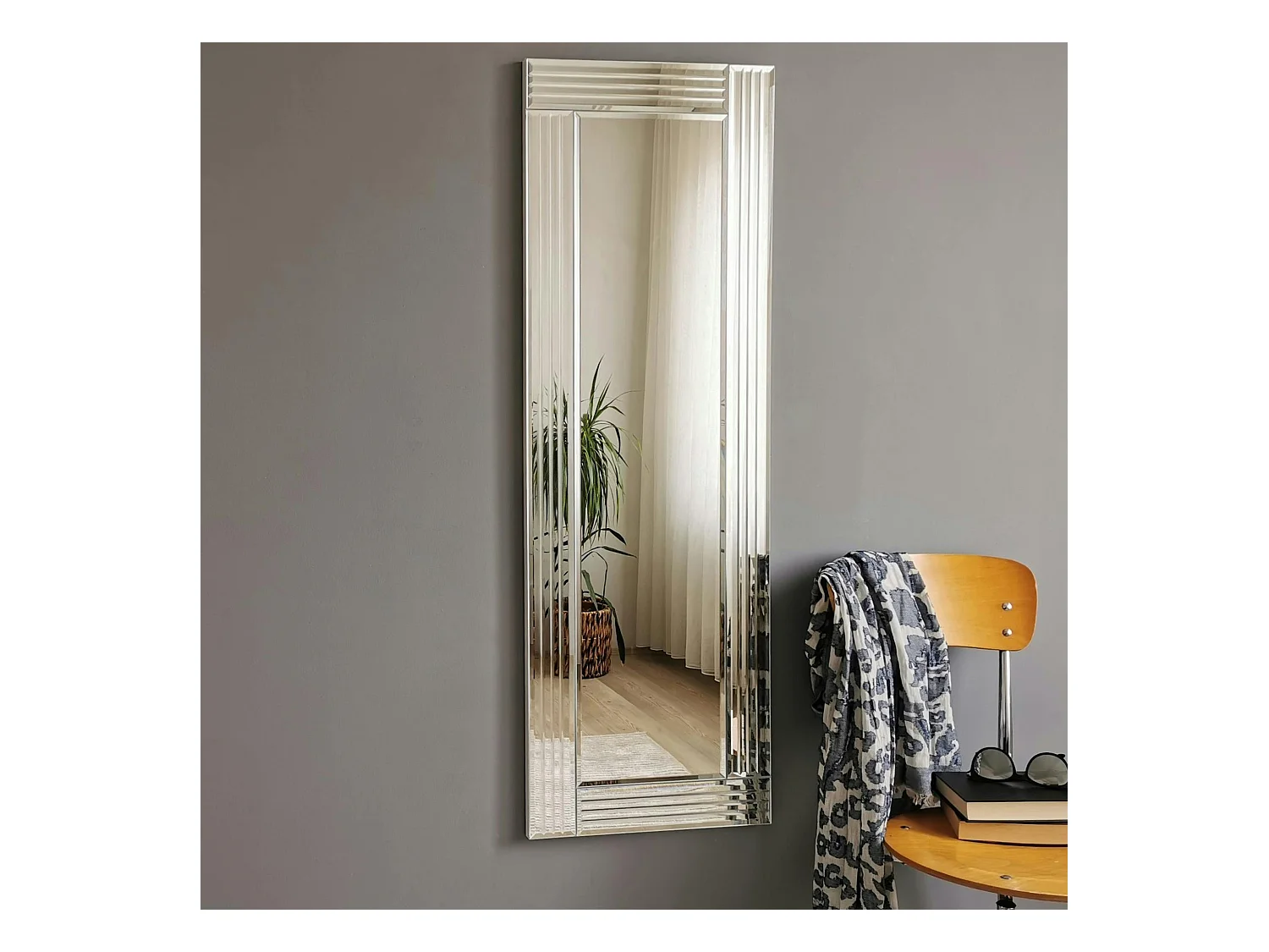 Miroir rectangulaire moderne chic - cadre strié 120 cm CODY