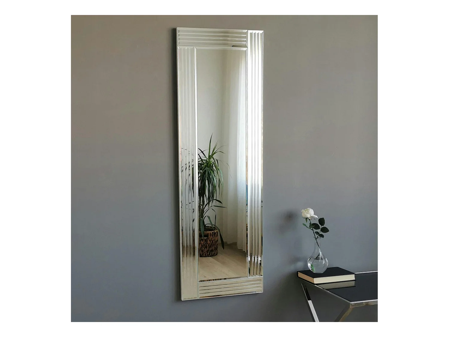 Miroir rectangulaire moderne chic - cadre strié 120 cm CODY