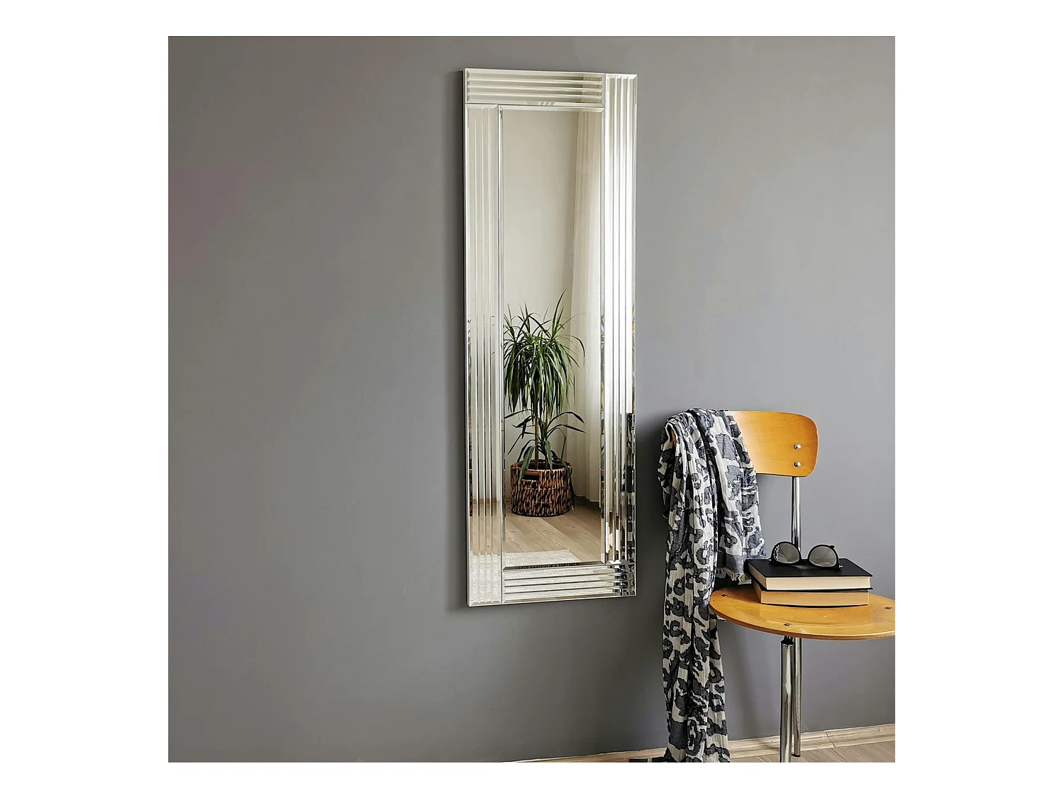 Miroir rectangulaire moderne chic - cadre strié 120 cm CODY