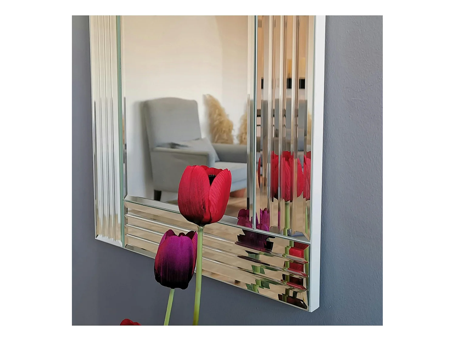 Miroir rectangulaire moderne chic - cadre strié 120 cm CODY