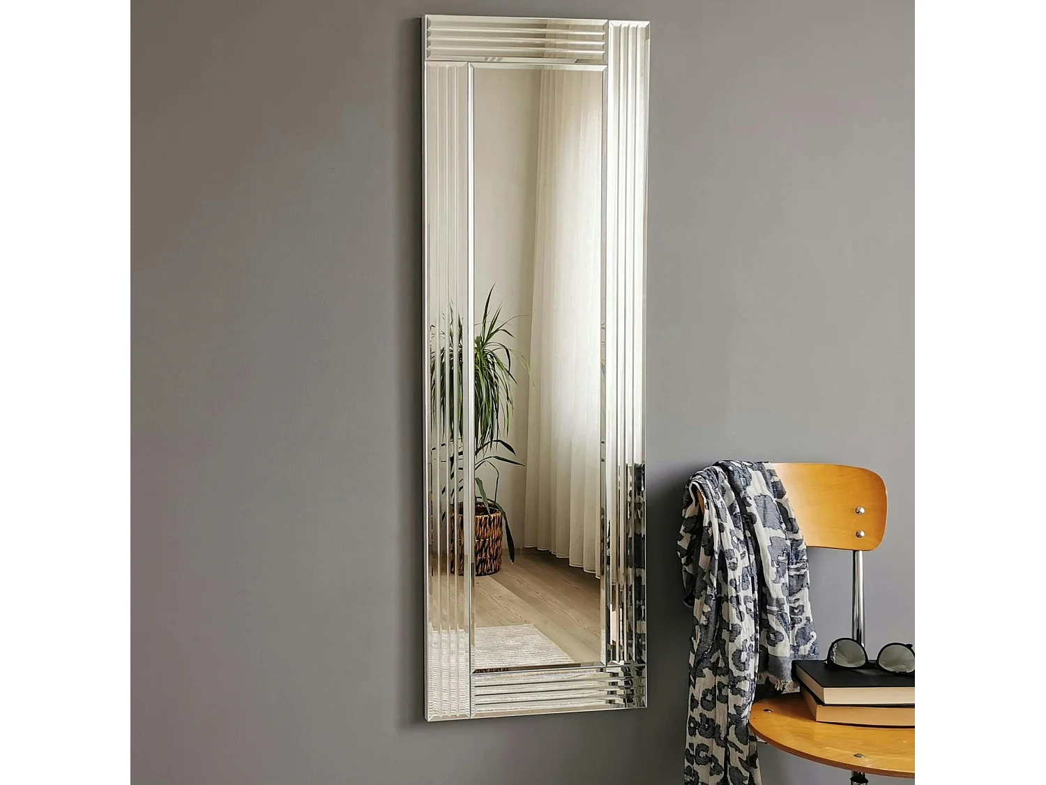 Miroir rectangulaire moderne chic - cadre strié 120 cm CODY