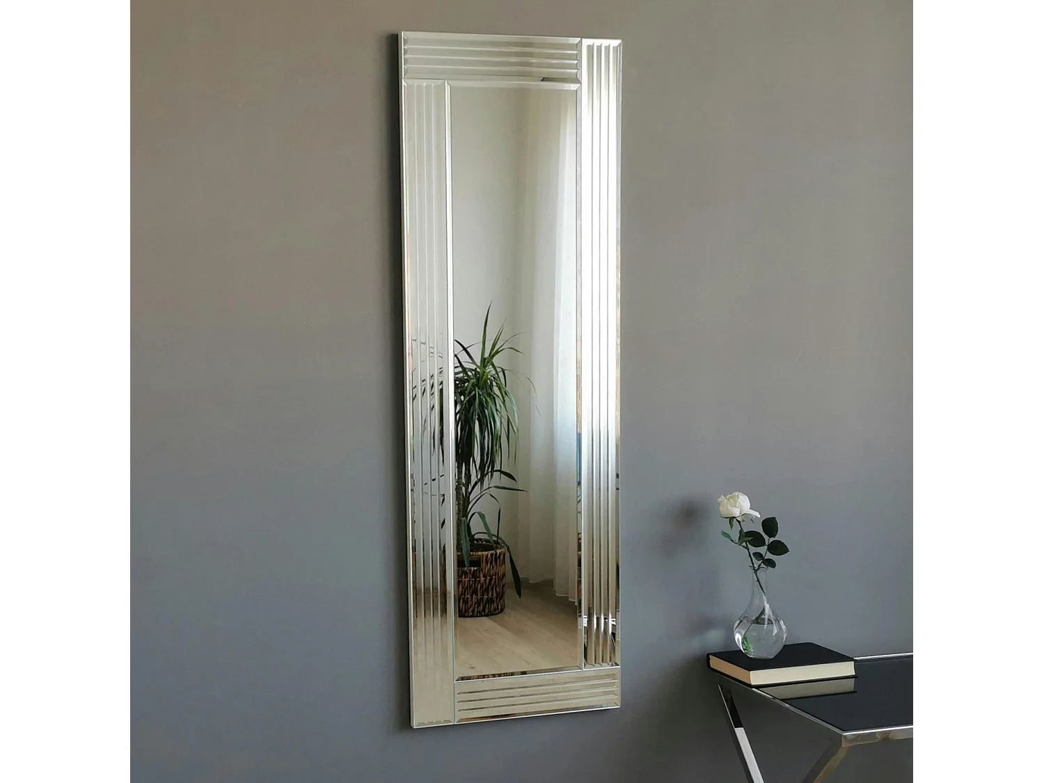 Miroir rectangulaire moderne chic - cadre strié 120 cm CODY