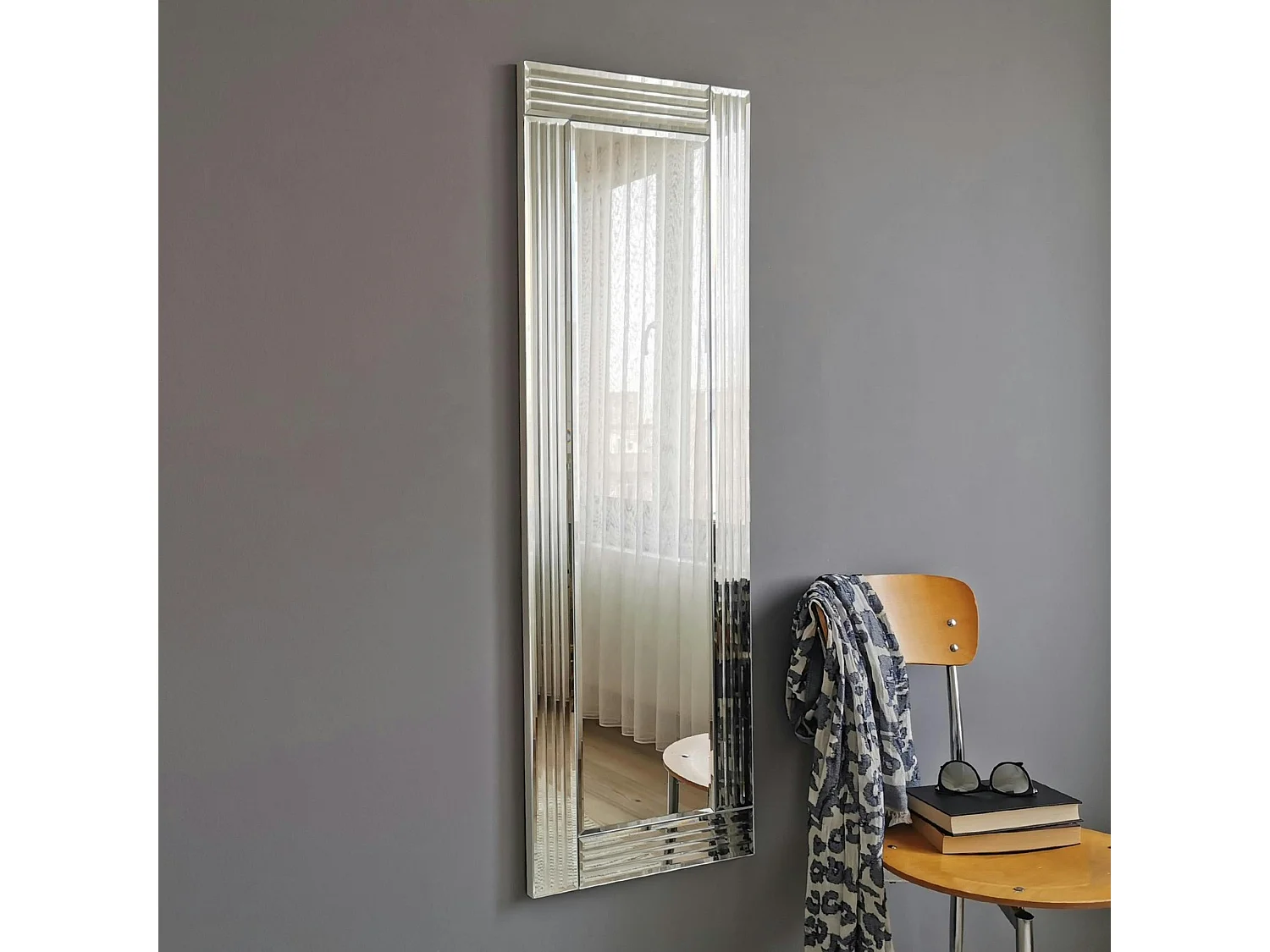 Miroir rectangulaire moderne chic - cadre strié 120 cm CODY