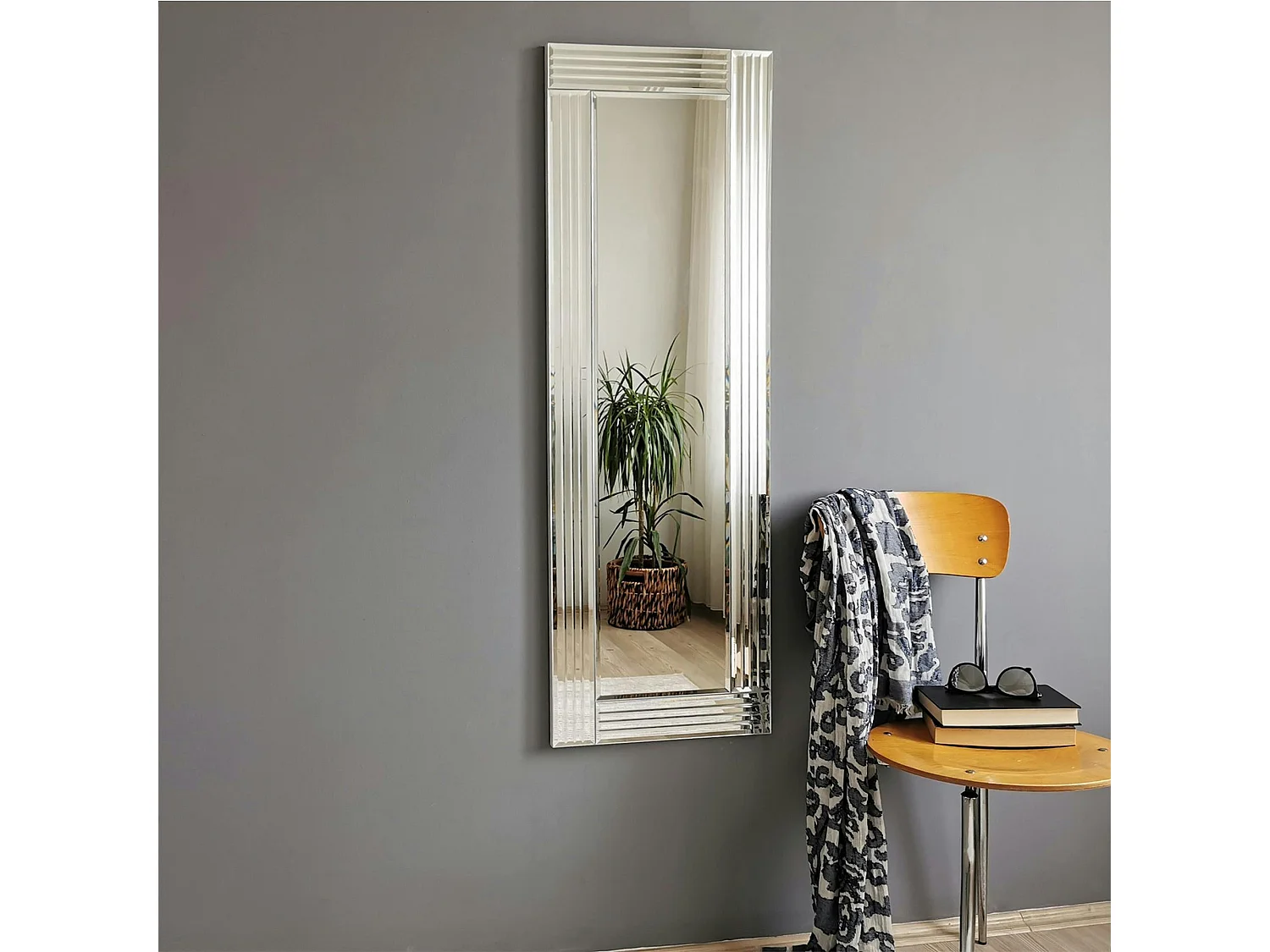 Miroir rectangulaire moderne chic - cadre strié 120 cm CODY