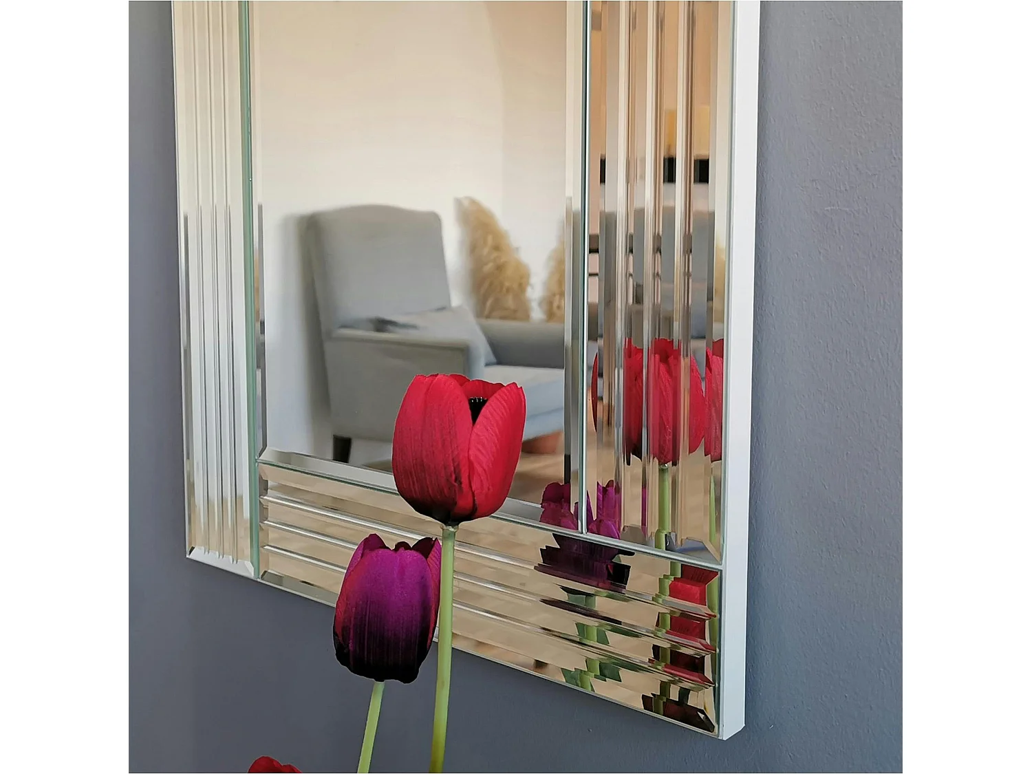 Miroir rectangulaire moderne chic - cadre strié 120 cm CODY