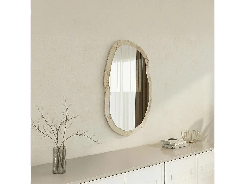 Miroir design organique cadre effet marbre beige 85 cm CODY