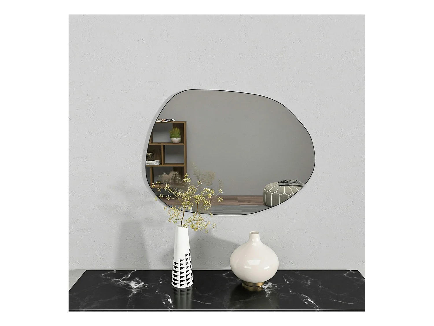 Miroir design organique bord noir 75 cm - style naturel CODY