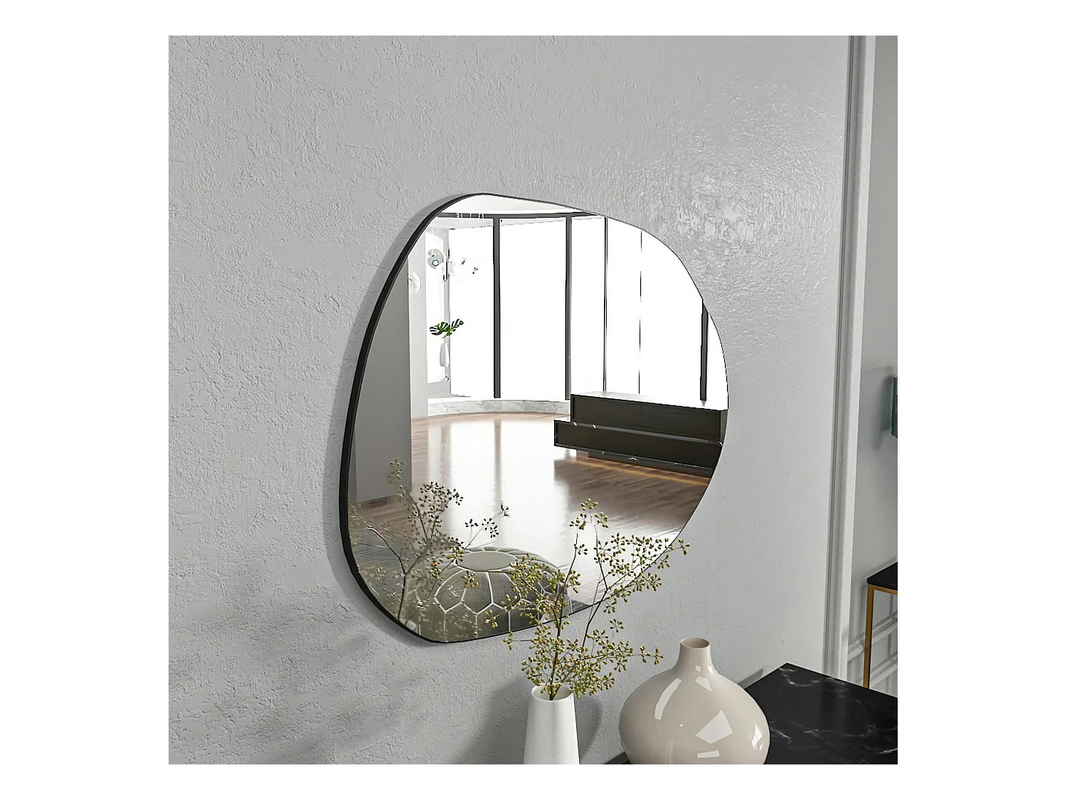Miroir design organique bord noir 75 cm - style naturel CODY