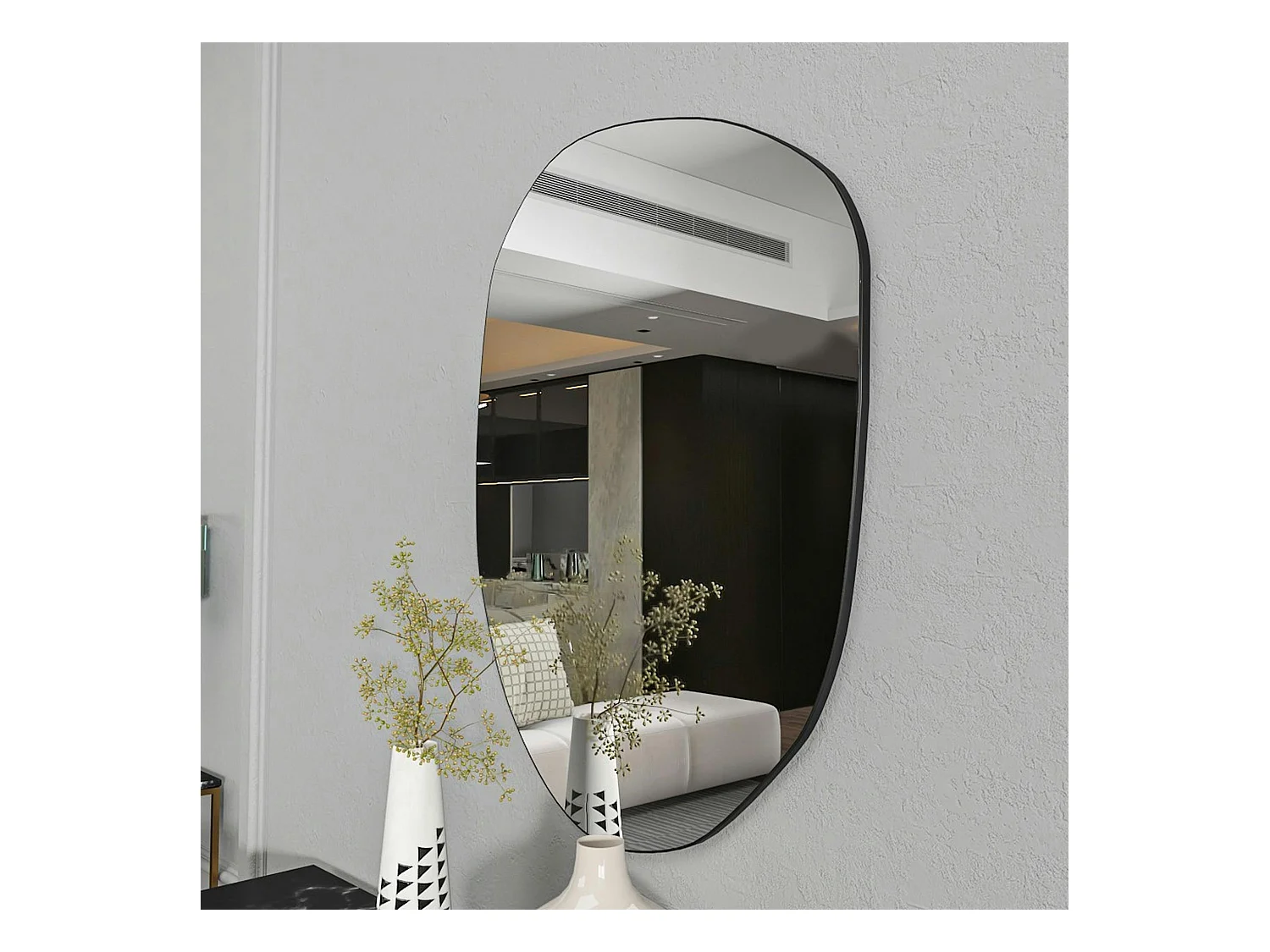 Miroir design organique bord noir 75 cm - style naturel CODY
