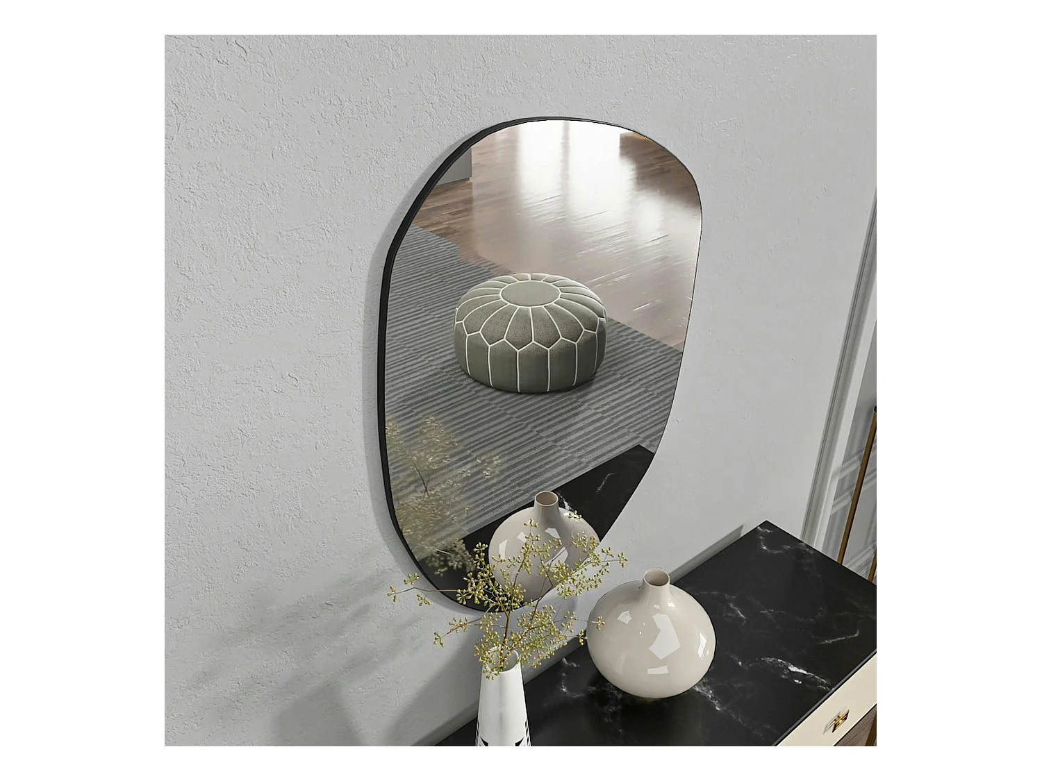 Miroir design organique bord noir 75 cm - style naturel CODY