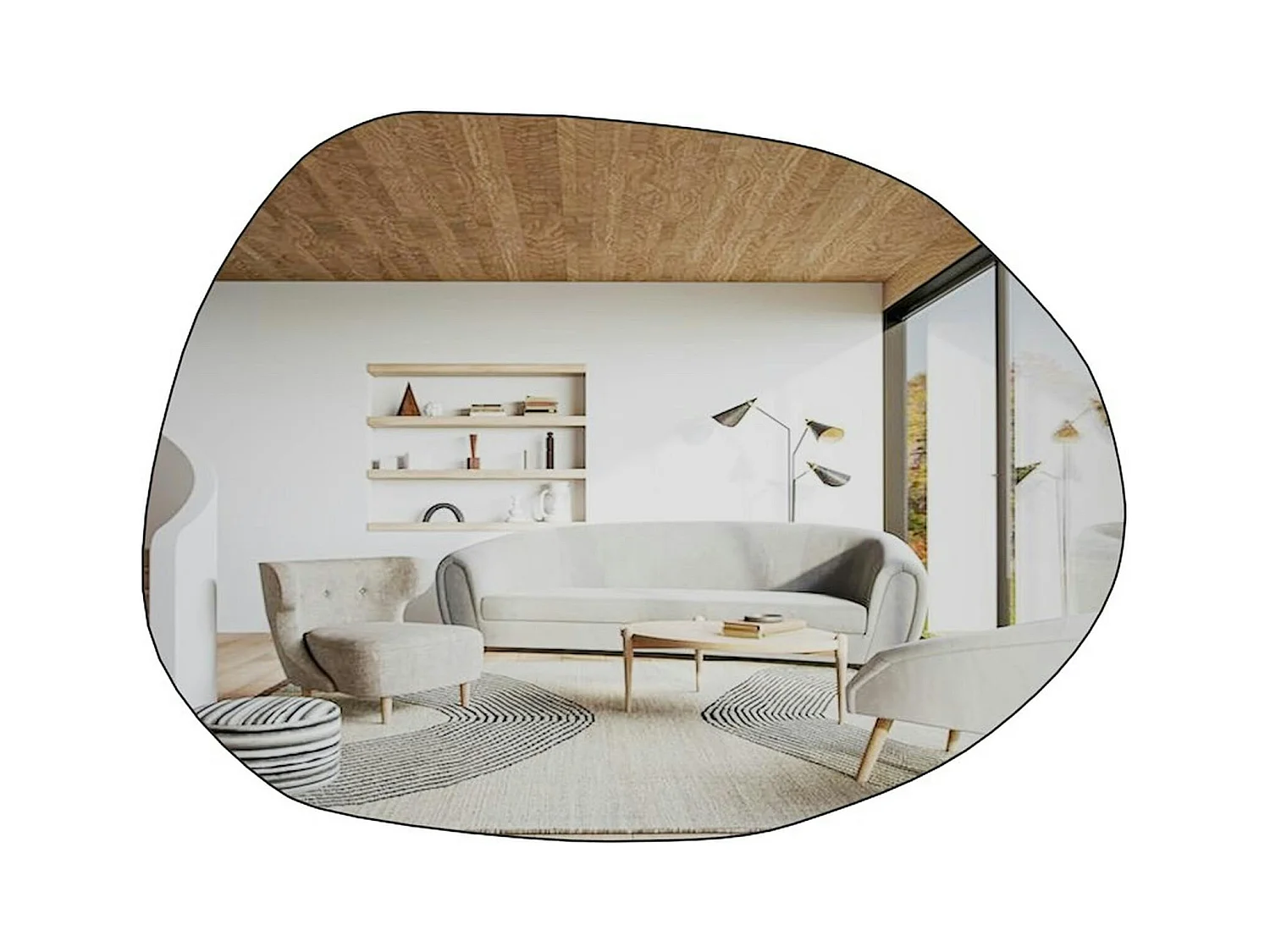 Miroir design organique bord noir 75 cm - style naturel CODY