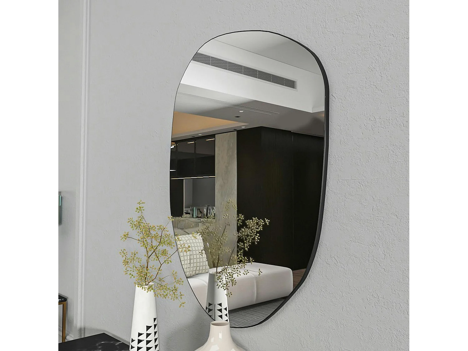 Miroir design organique bord noir 75 cm - style naturel CODY
