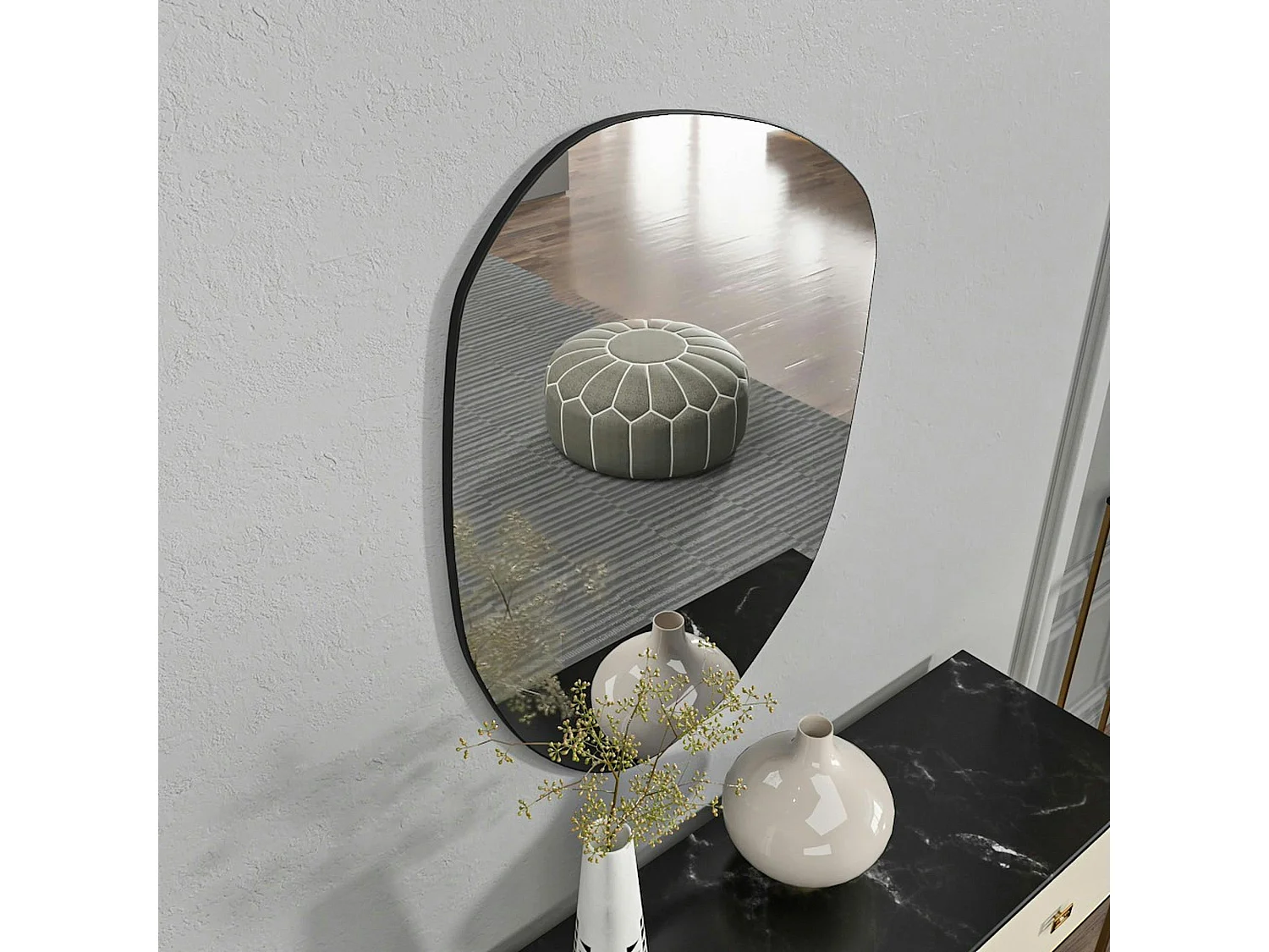 Miroir design organique bord noir 75 cm - style naturel CODY