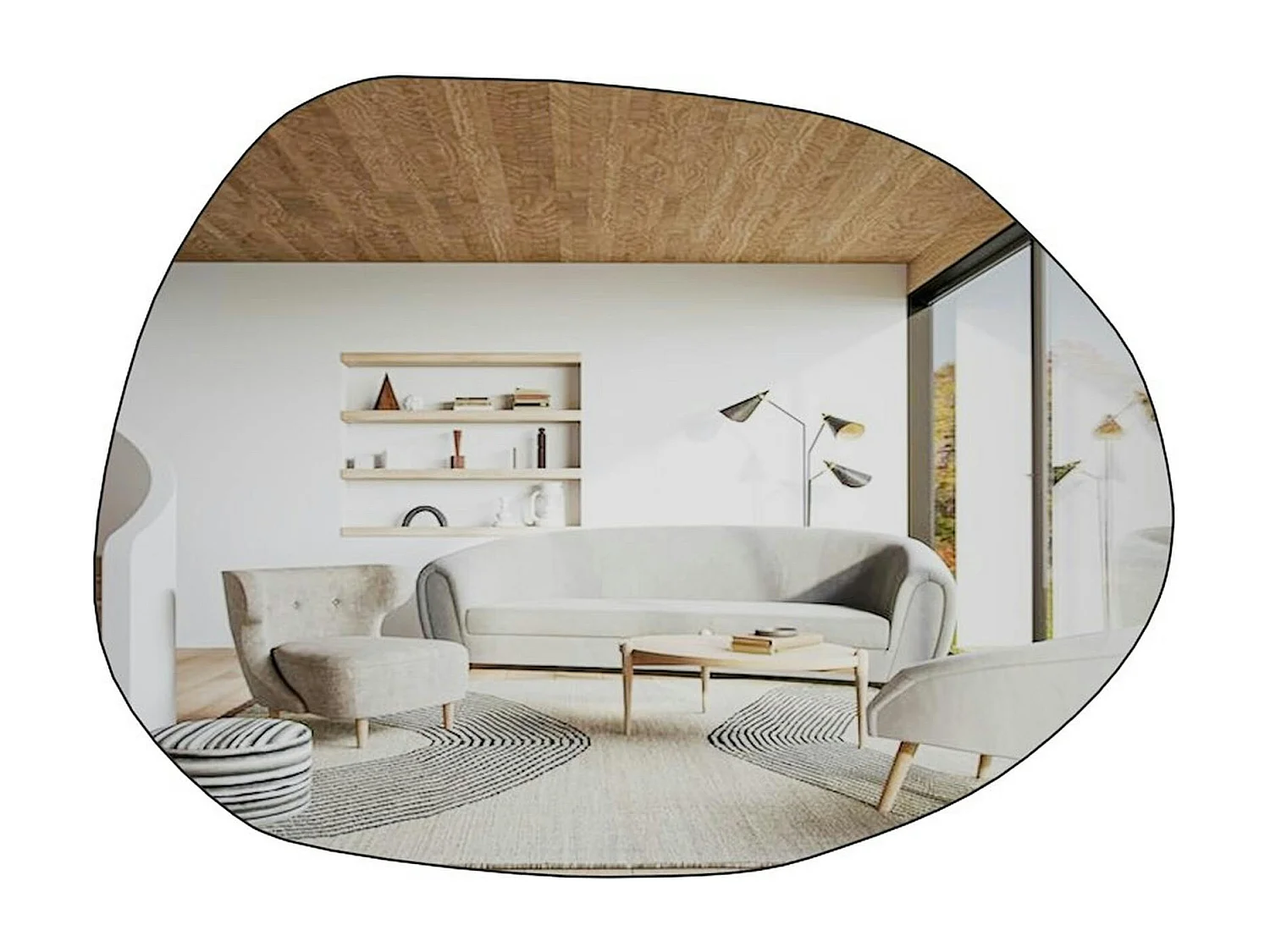 Miroir design organique bord noir 75 cm - style naturel CODY