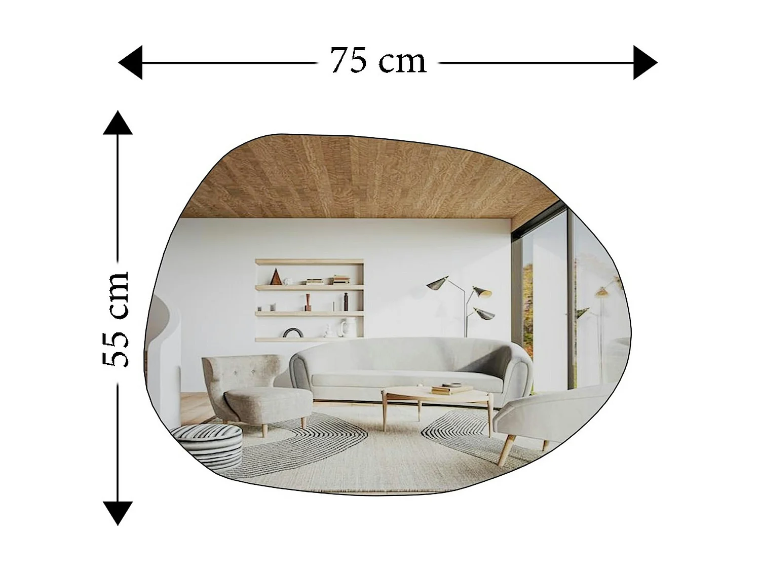 Miroir design organique bord noir 75 cm - style naturel CODY