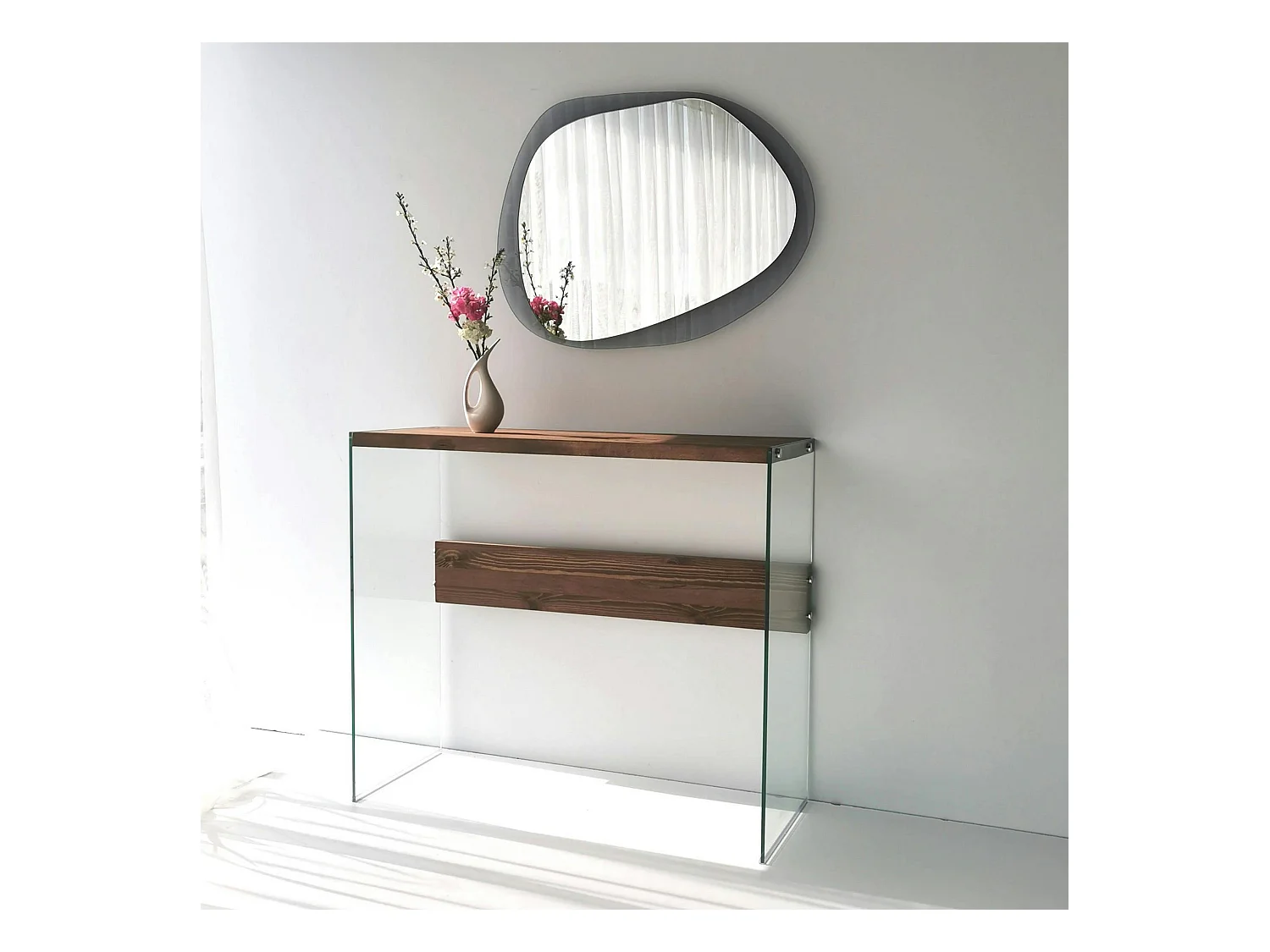 Miroir design organique cadre verre fumé 75 cm CODY