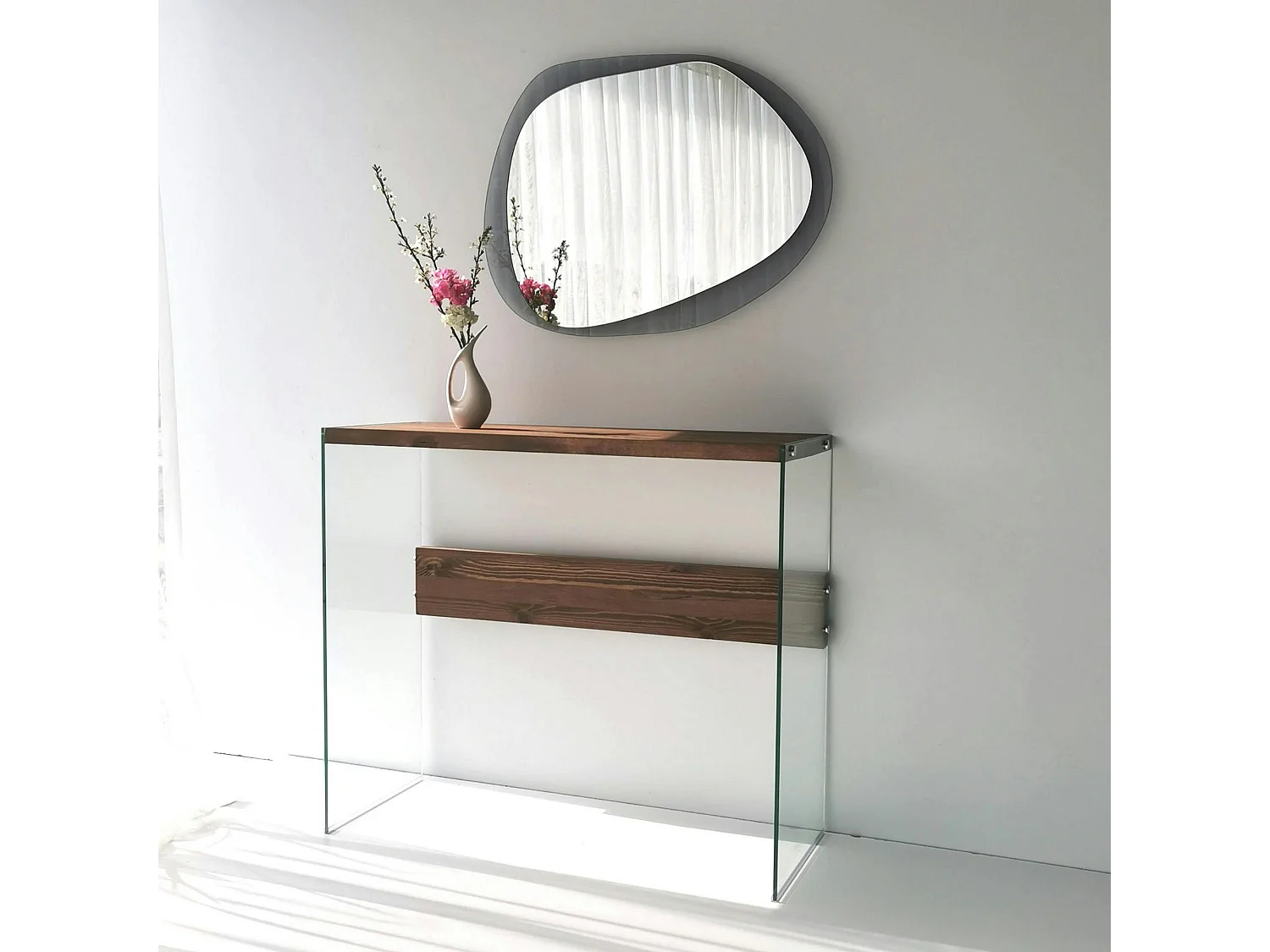 Miroir design organique cadre verre fumé 75 cm CODY