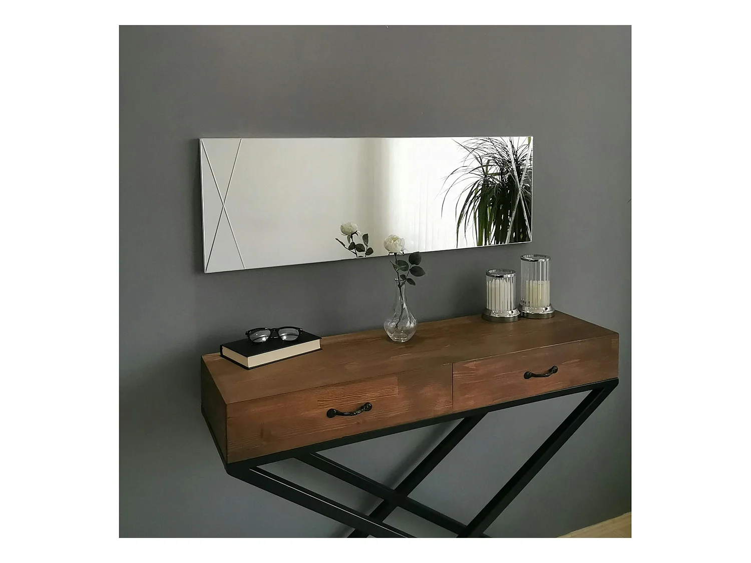 Miroir rectangulaire mural avec décor croisé 105 cm CODY