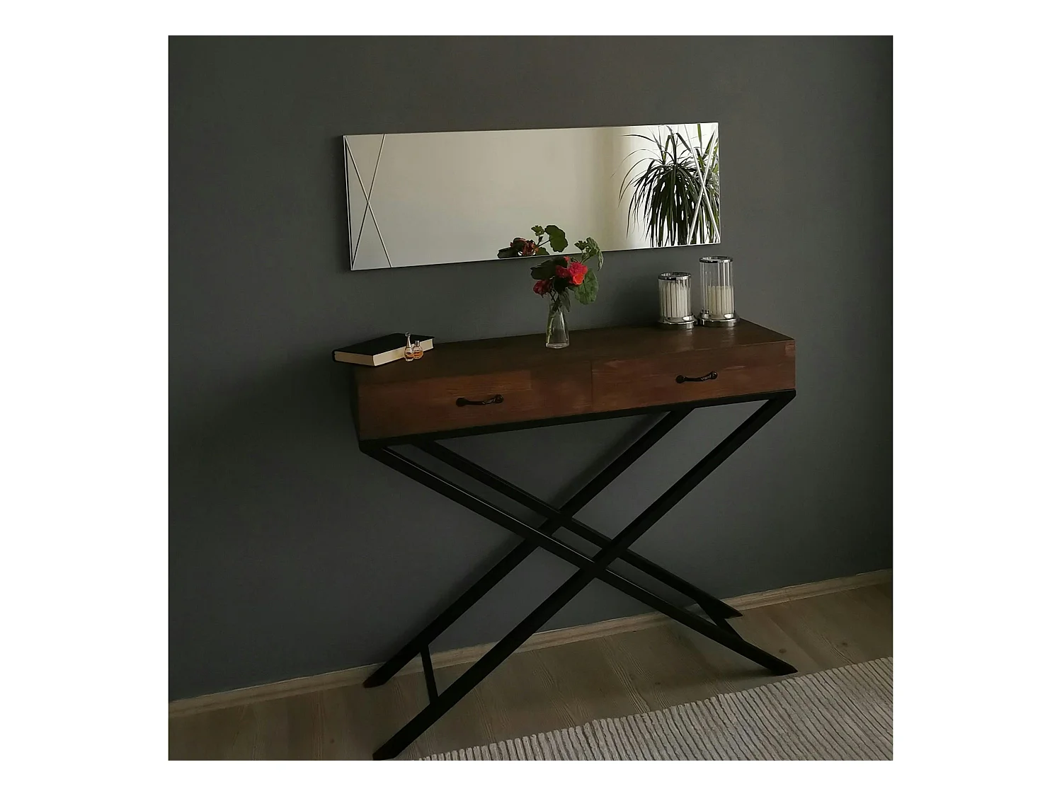Miroir rectangulaire mural avec décor croisé 105 cm CODY